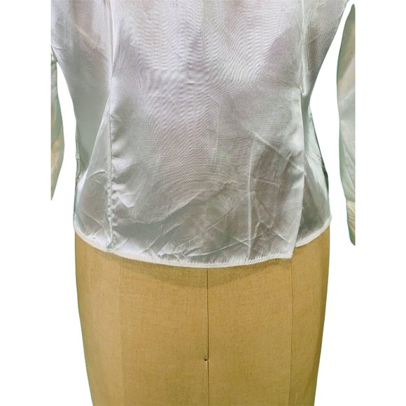 Vintage 1950s Satin Blouse White Embroidered Rhinestone Button Evening Top - Picture 9 of 10